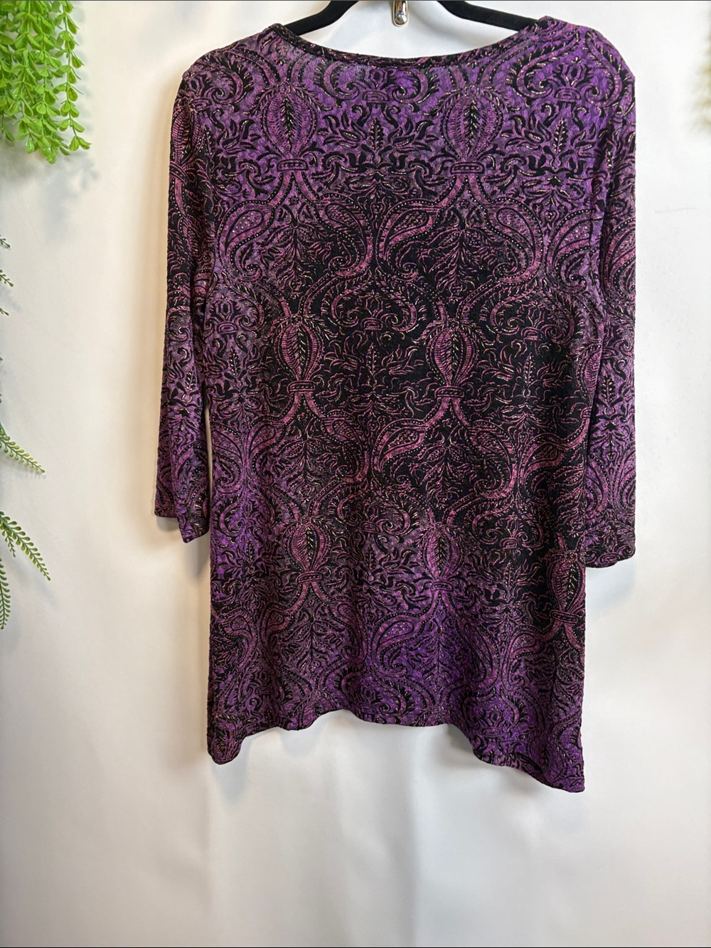 JM Collection Purple Paisley Keyhole Tunic Top with Black Accents - Picture 7 of 9